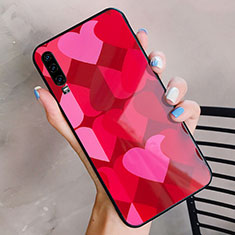 Coque Contour Silicone et Vitre Amour Coeur Miroir Etui Housse pour Huawei P30 Rouge