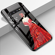 Coque Contour Silicone et Vitre Dos de Fille Miroir Etui Housse K01 pour Samsung Galaxy S10 5G Rouge et Noir