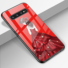 Coque Contour Silicone et Vitre Dos de Fille Miroir Etui Housse K01 pour Samsung Galaxy S10 5G Vin Rouge