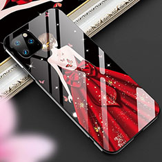 Coque Contour Silicone et Vitre Dos de Fille Miroir Etui Housse M01 pour Apple iPhone 11 Pro Max Rouge et Noir