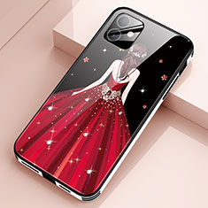 Coque Contour Silicone et Vitre Dos de Fille Miroir Etui Housse pour Apple iPhone 12 Mini Vin Rouge