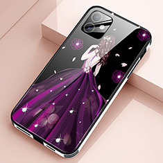 Coque Contour Silicone et Vitre Dos de Fille Miroir Etui Housse pour Apple iPhone 12 Mini Violet