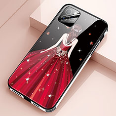 Coque Contour Silicone et Vitre Dos de Fille Miroir Etui Housse pour Apple iPhone 12 Pro Max Rouge
