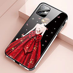 Coque Contour Silicone et Vitre Dos de Fille Miroir Etui Housse pour Apple iPhone 12 Rouge