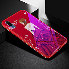 Coque Contour Silicone et Vitre Dos de Fille Miroir Etui Housse pour Huawei P20 Rouge