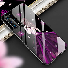 Coque Contour Silicone et Vitre Dos de Fille Miroir Etui Housse pour Huawei P40 Pro+ Plus Violet