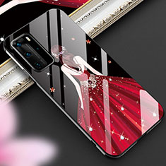 Coque Contour Silicone et Vitre Dos de Fille Miroir Etui Housse pour Huawei P40 Pro Rouge et Noir