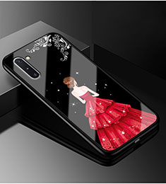 Coque Contour Silicone et Vitre Dos de Fille Miroir Etui Housse pour Samsung Galaxy Note 10 Plus 5G Rouge et Noir
