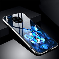 Coque Contour Silicone et Vitre Fleurs Miroir Etui Housse C01 pour Huawei Mate 30 5G Bleu