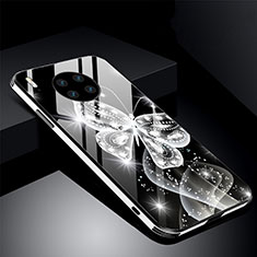 Coque Contour Silicone et Vitre Fleurs Miroir Etui Housse C01 pour Huawei Mate 30E Pro 5G Noir