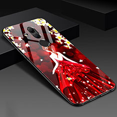 Coque Contour Silicone et Vitre Fleurs Miroir Etui Housse H02 pour Huawei Mate 20 Lite Rouge