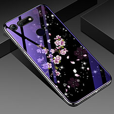 Coque Contour Silicone et Vitre Fleurs Miroir Etui Housse K01 pour Huawei Honor View 20 Violet