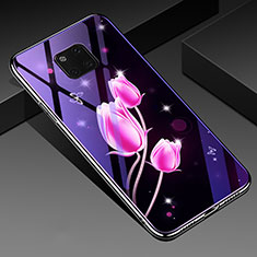 Coque Contour Silicone et Vitre Fleurs Miroir Etui Housse K01 pour Huawei Mate 20 Pro Rose