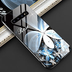 Coque Contour Silicone et Vitre Fleurs Miroir Etui Housse K01 pour Samsung Galaxy S10 Plus Blanc