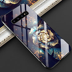 Coque Contour Silicone et Vitre Fleurs Miroir Etui Housse K01 pour Samsung Galaxy S10 Plus Marron