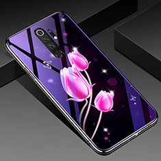 Coque Contour Silicone et Vitre Fleurs Miroir Etui Housse K01 pour Xiaomi Redmi Note 8 Pro Rose