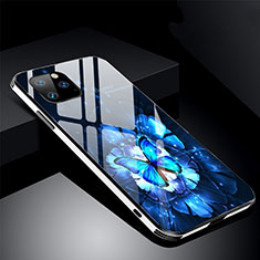 Coque Contour Silicone et Vitre Fleurs Miroir Etui Housse M01 pour Apple iPhone 11 Pro Bleu