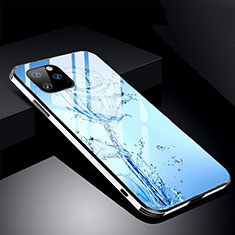 Coque Contour Silicone et Vitre Fleurs Miroir Etui Housse M01 pour Apple iPhone 11 Pro Bleu Ciel