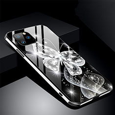 Coque Contour Silicone et Vitre Fleurs Miroir Etui Housse M01 pour Apple iPhone 11 Pro Noir