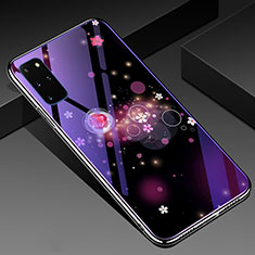Coque Contour Silicone et Vitre Fleurs Miroir Etui Housse M01 pour Samsung Galaxy S20 Plus 5G Violet
