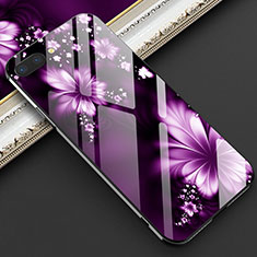 Coque Contour Silicone et Vitre Fleurs Miroir Etui Housse M03 pour Oppo R15X Violet