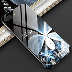 Coque Contour Silicone et Vitre Fleurs Miroir Etui Housse M03 pour Oppo RX17 Neo Bleu
