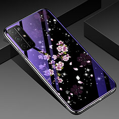 Coque Contour Silicone et Vitre Fleurs Miroir Etui Housse pour Huawei Honor 30S Violet