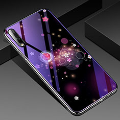 Coque Contour Silicone et Vitre Fleurs Miroir Etui Housse pour Huawei Honor 9X Violet