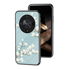 Coque Contour Silicone et Vitre Fleurs Miroir Etui Housse pour Huawei Honor Magic6 Lite 5G Cyan