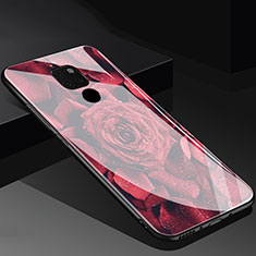 Coque Contour Silicone et Vitre Fleurs Miroir Etui Housse pour Huawei Mate 20 Rouge