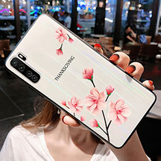 Coque Contour Silicone et Vitre Fleurs Miroir Etui Housse pour Huawei Nova 7 SE 5G Rose