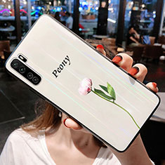 Coque Contour Silicone et Vitre Fleurs Miroir Etui Housse pour Huawei Nova 7 SE 5G Rose Rouge