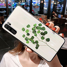 Coque Contour Silicone et Vitre Fleurs Miroir Etui Housse pour Huawei Nova 7 SE 5G Vert