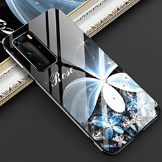 Coque Contour Silicone et Vitre Fleurs Miroir Etui Housse pour Huawei P40 Pro Noir