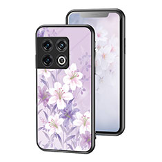 Coque Contour Silicone et Vitre Fleurs Miroir Etui Housse pour OnePlus 10 Pro 5G Violet Clair