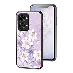 Coque Contour Silicone et Vitre Fleurs Miroir Etui Housse pour OnePlus Nord 2T 5G Violet Clair
