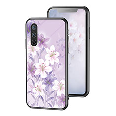 Coque Contour Silicone et Vitre Fleurs Miroir Etui Housse pour OnePlus Nord CE 5G Violet Clair