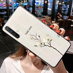 Coque Contour Silicone et Vitre Fleurs Miroir Etui Housse pour Realme X50m 5G Blanc