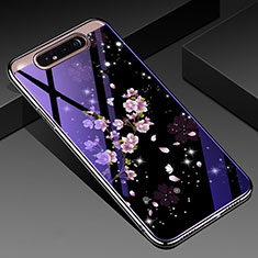 Coque Contour Silicone et Vitre Fleurs Miroir Etui Housse pour Samsung Galaxy A80 Mixte