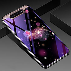 Coque Contour Silicone et Vitre Fleurs Miroir Etui Housse pour Samsung Galaxy A90 4G Violet