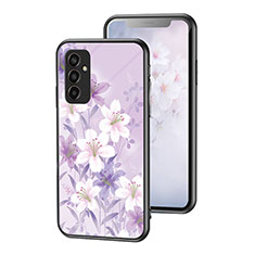Coque Contour Silicone et Vitre Fleurs Miroir Etui Housse pour Samsung Galaxy M13 4G Violet Clair