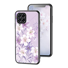 Coque Contour Silicone et Vitre Fleurs Miroir Etui Housse pour Samsung Galaxy M53 5G Violet Clair