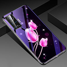 Coque Contour Silicone et Vitre Fleurs Miroir Etui Housse pour Vivo X50 Pro 5G Rose