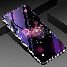 Coque Contour Silicone et Vitre Fleurs Miroir Etui Housse pour Xiaomi Mi 10 Pro Violet