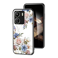 Coque Contour Silicone et Vitre Fleurs Miroir Etui Housse pour Xiaomi Redmi 13C Blanc