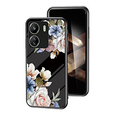 Coque Contour Silicone et Vitre Fleurs Miroir Etui Housse pour Xiaomi Redmi 13C Noir