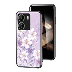 Coque Contour Silicone et Vitre Fleurs Miroir Etui Housse pour Xiaomi Redmi 13C Violet Clair