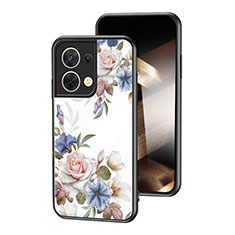 Coque Contour Silicone et Vitre Fleurs Miroir Etui Housse pour Xiaomi Redmi Note 13 5G Blanc