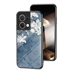 Coque Contour Silicone et Vitre Fleurs Miroir Etui Housse pour Xiaomi Redmi Note 13 5G Bleu