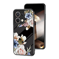 Coque Contour Silicone et Vitre Fleurs Miroir Etui Housse pour Xiaomi Redmi Note 13 5G Noir